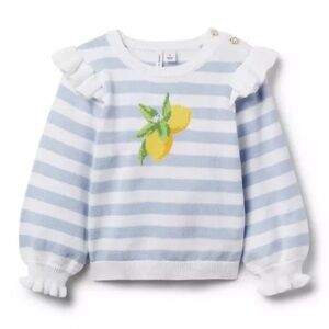 Janie and Jack Girls Striped Ruffle Lemon Sweater